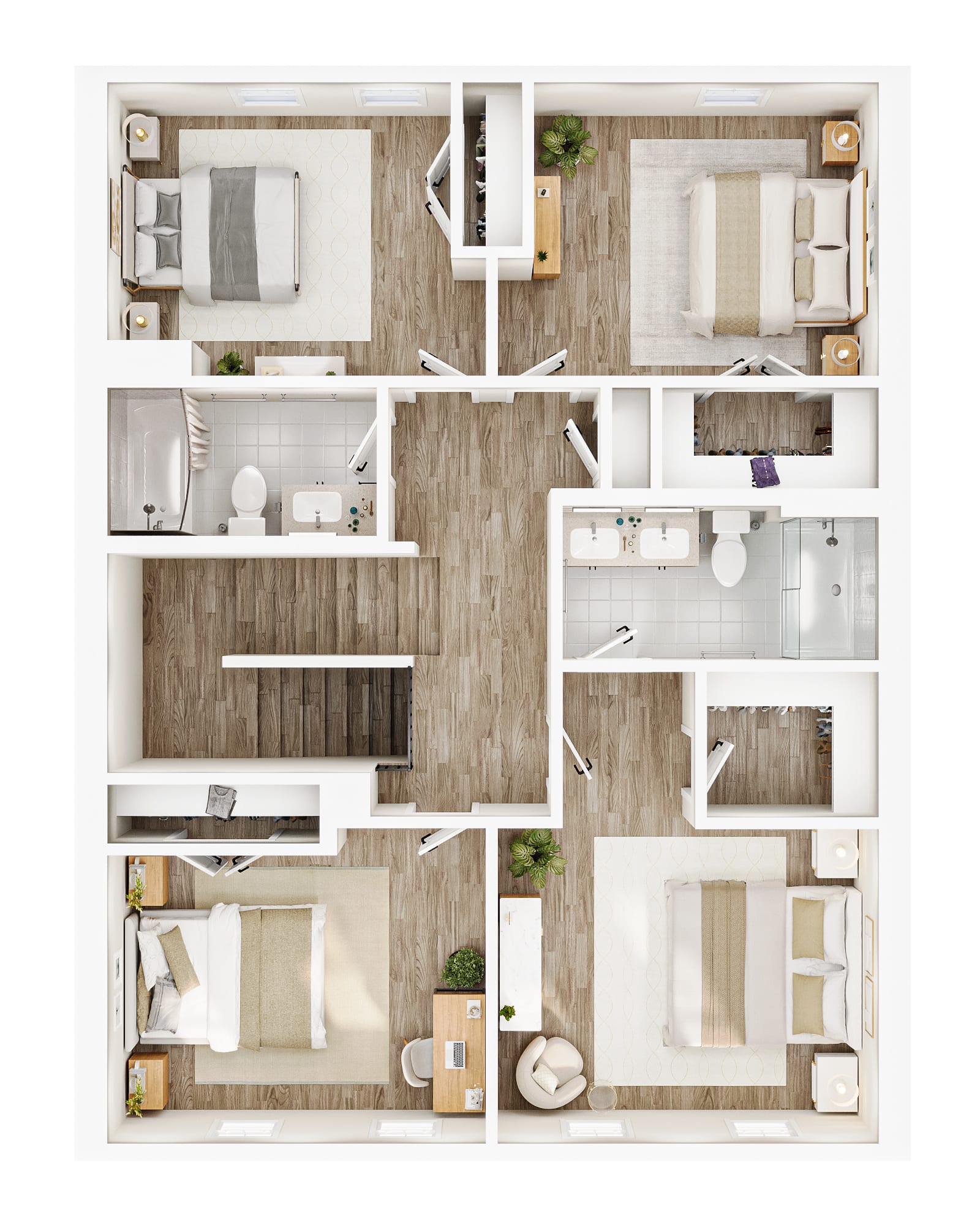 4 Bedroom Townhouse Type I — 3D Floor Plan Second Floor